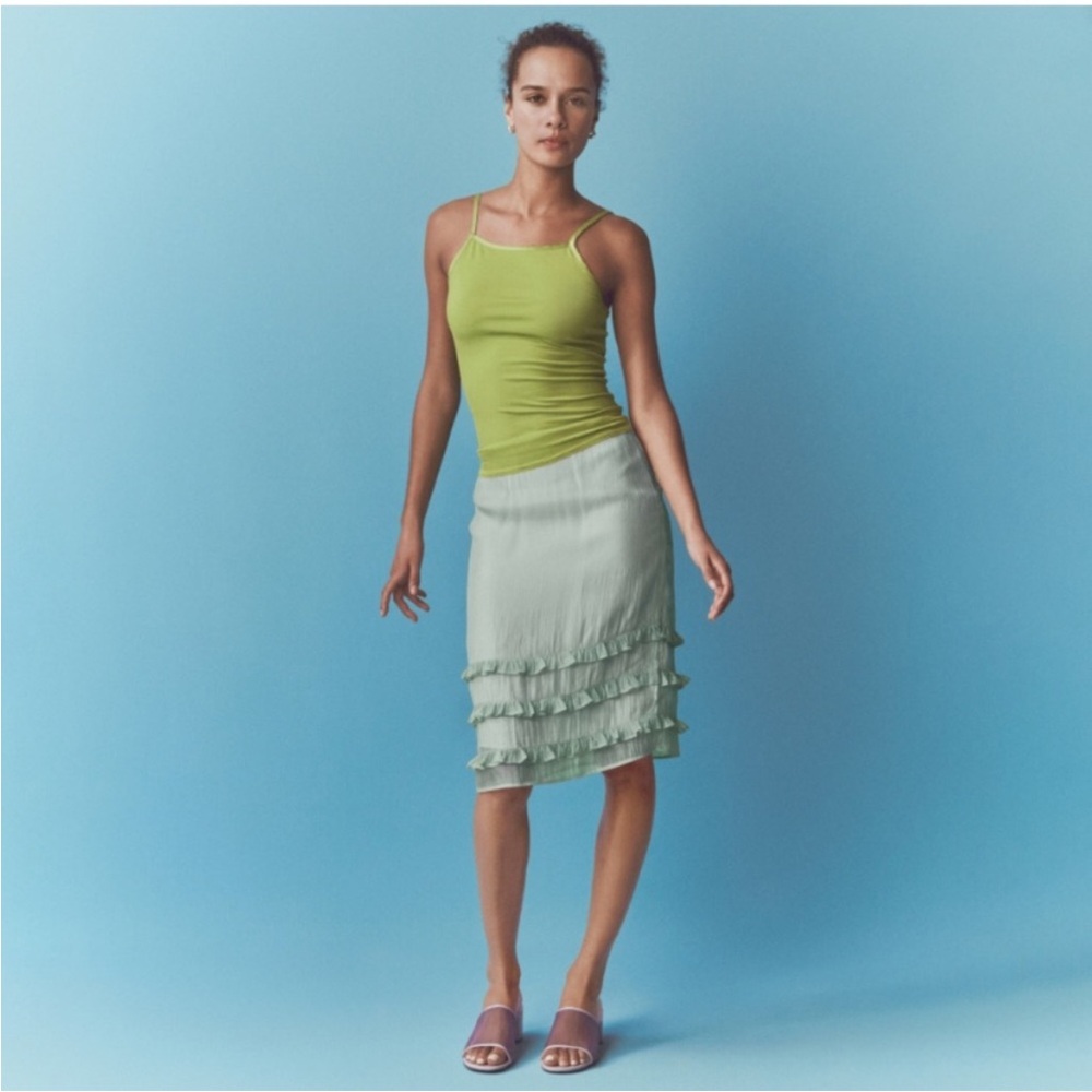 J Crew Skirt 8 Sheer Crinkled Ruffle-Trim Slip Green - Picture 4 of 12